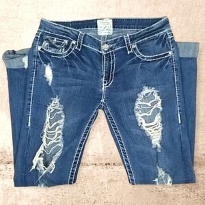 LA Idol USA Embellished Boot Cut Distressed Jeans